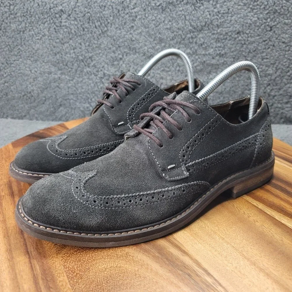 Vionic 555 Bruno Shoes Gray Suede Mens Size 8 Wingtip Oxfords Dress Stitched‎